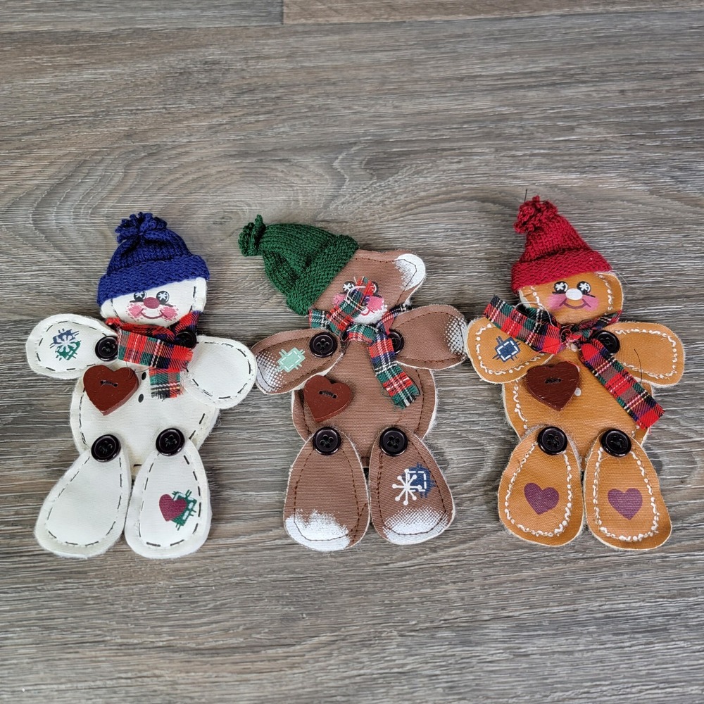 Vintage Christmas Decor Mixed lot 3 Handmade Homemade Snowman Gingerbread Bear